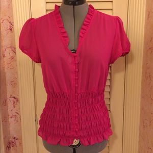 Fuchsia chiffon button up top